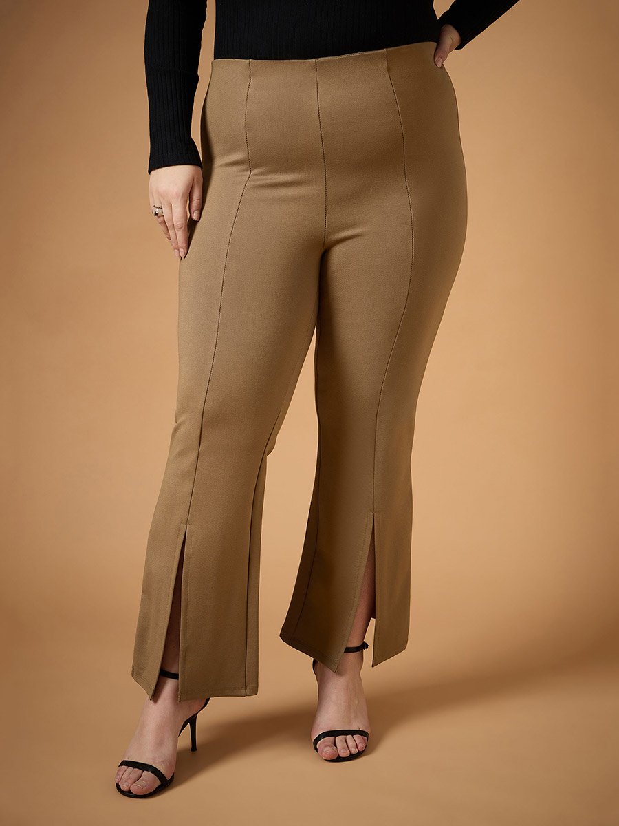 Plus Size Front Slit Detail Flared Pants