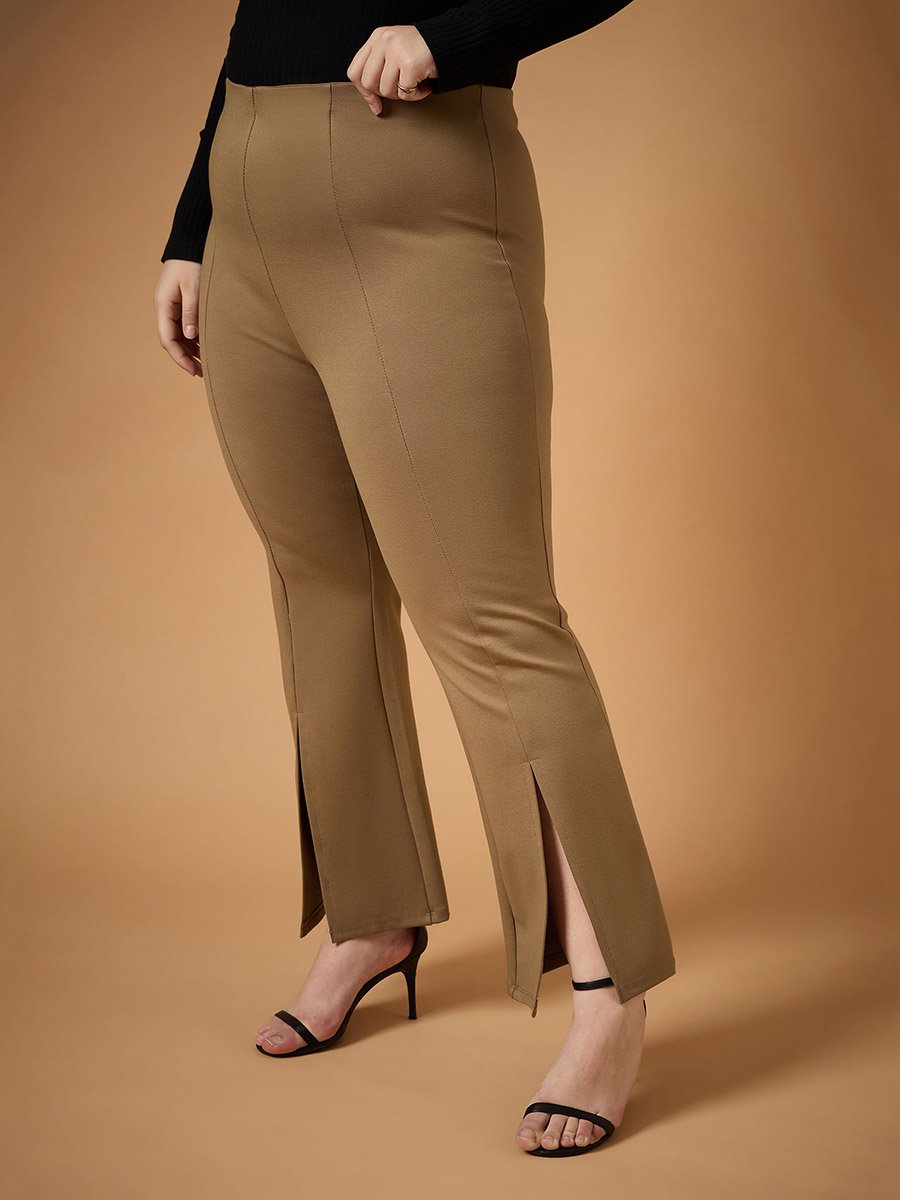 Plus Size Front Slit Detail Flared Pants