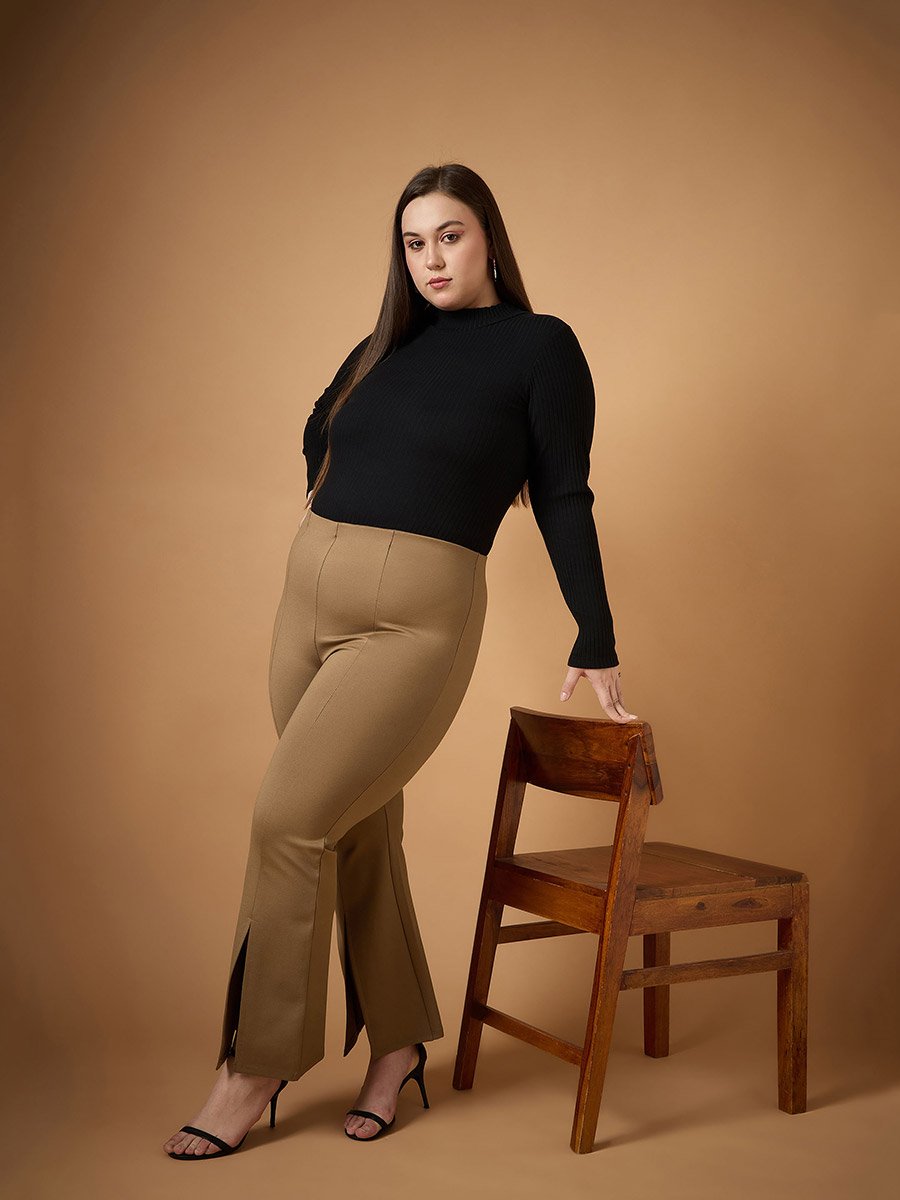 Plus Size Front Slit Detail Flared Pants