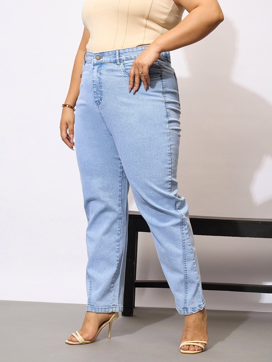 Plus Size Acid Wash Mom Fit Jeans