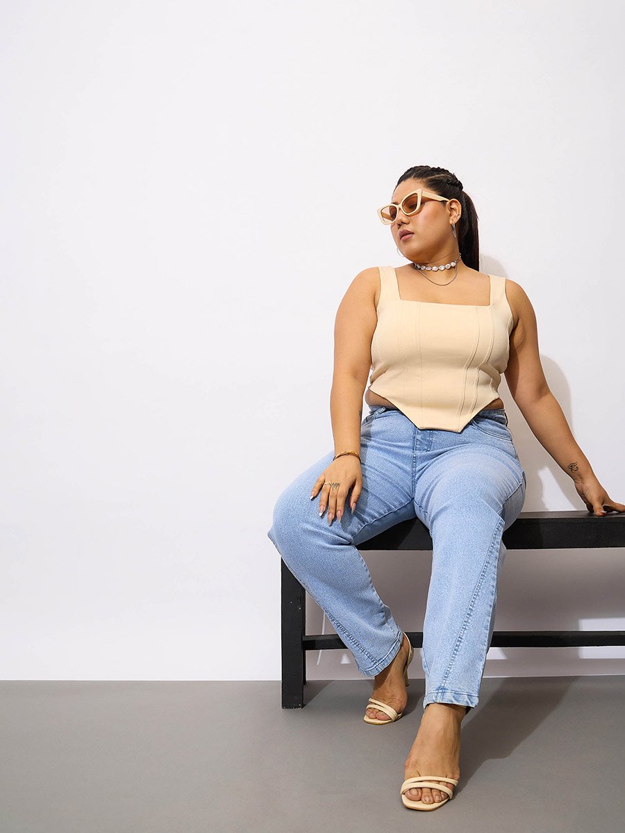 Plus Size Acid Wash Mom Fit Jeans