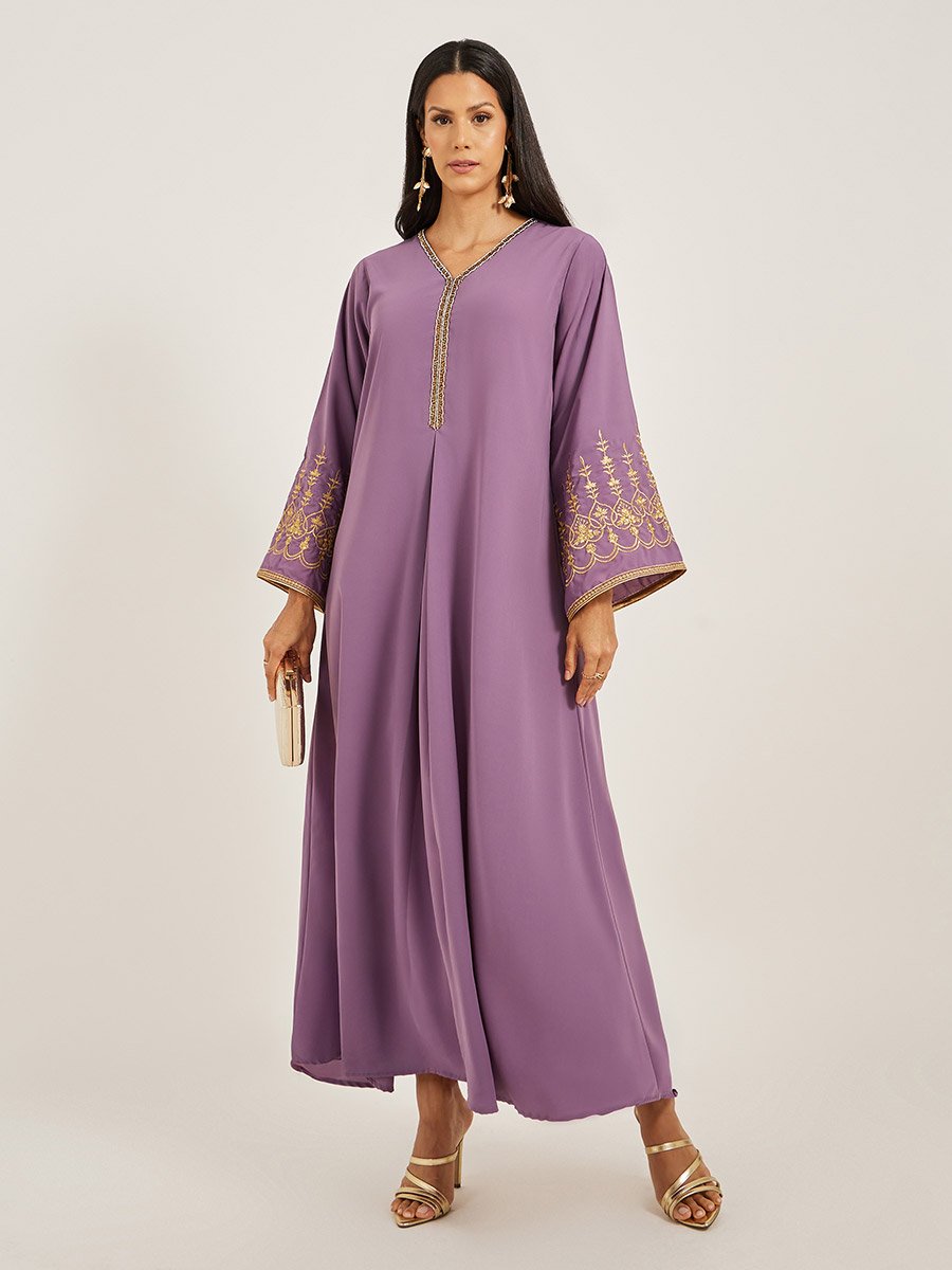 Embroidered V-Neck Flared Kaftan