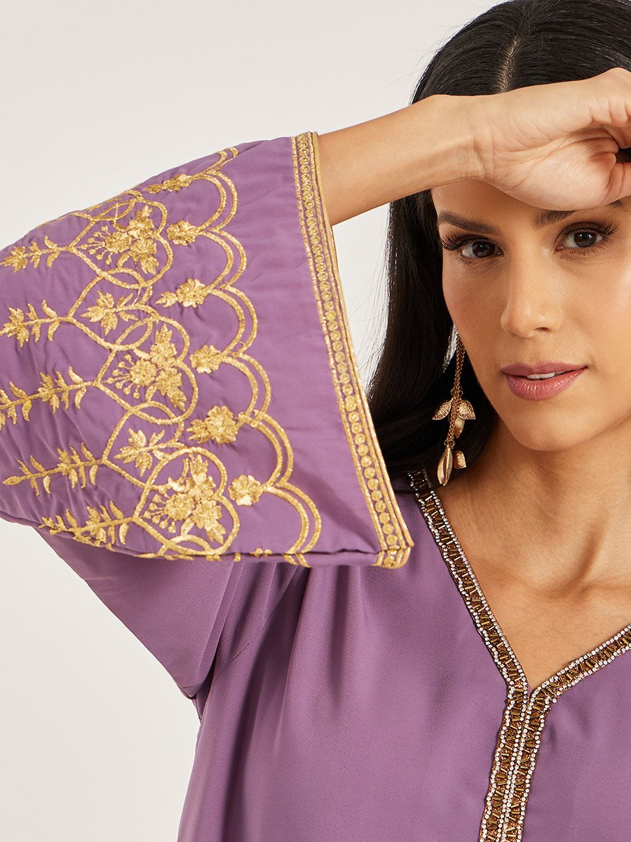 Embroidered V-Neck Flared Kaftan