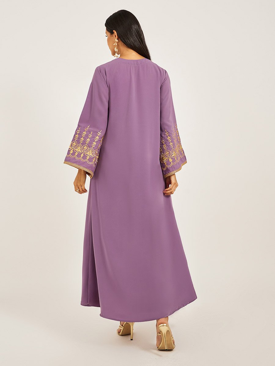 Embroidered V-Neck Flared Kaftan