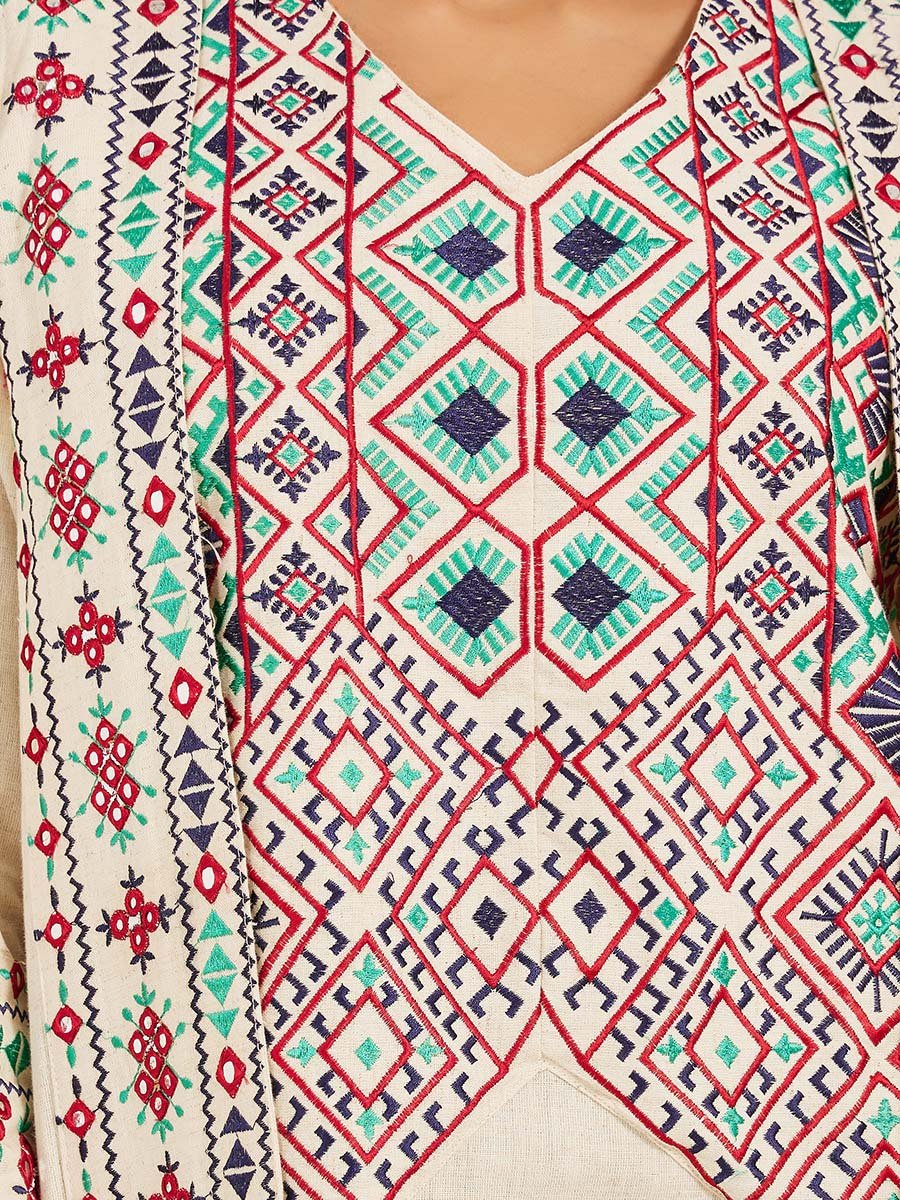 Embroidered V-Neck A-Line Kaftan