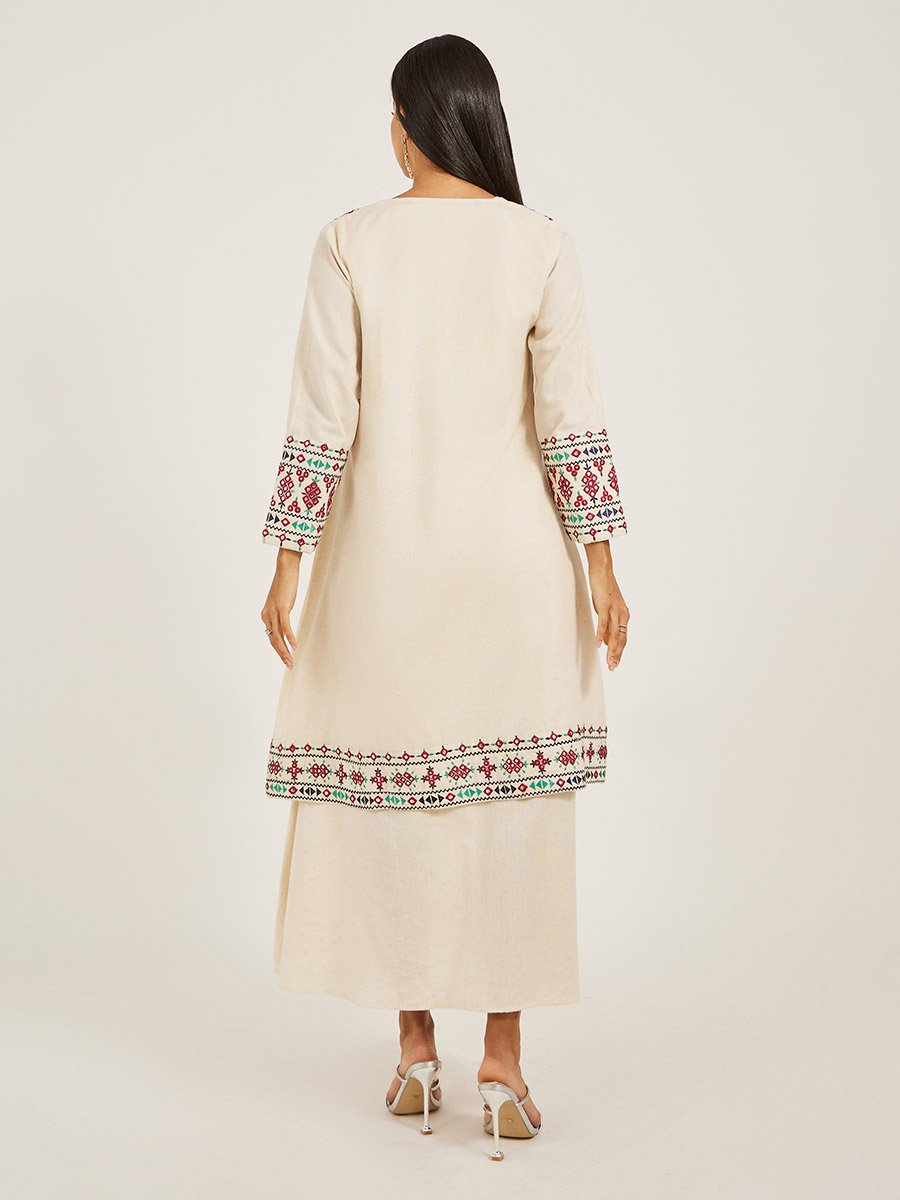 Embroidered V-Neck A-Line Kaftan