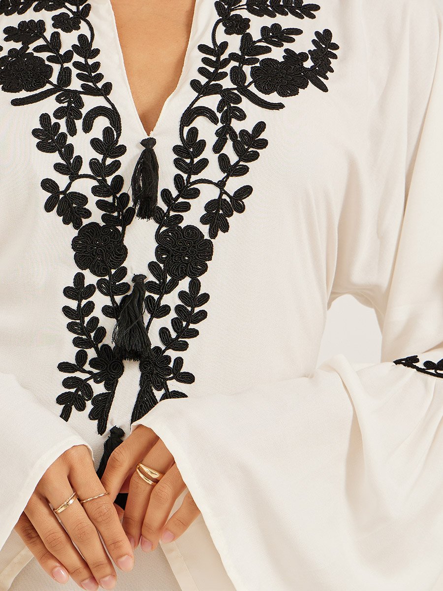 Embroidered Angel Sleeve A-Line Tiered Kaftan