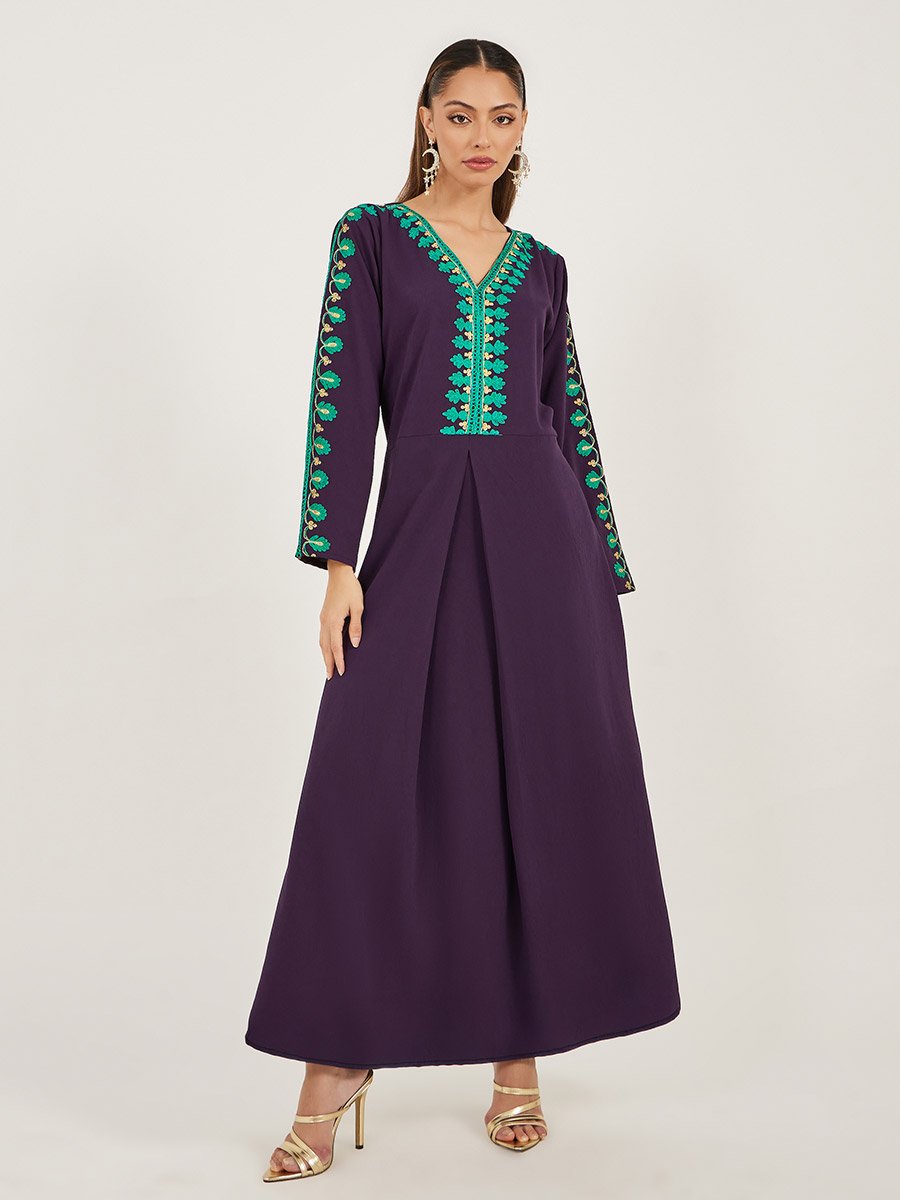 Embroidered A-Line Jalabiya with Tie Detail