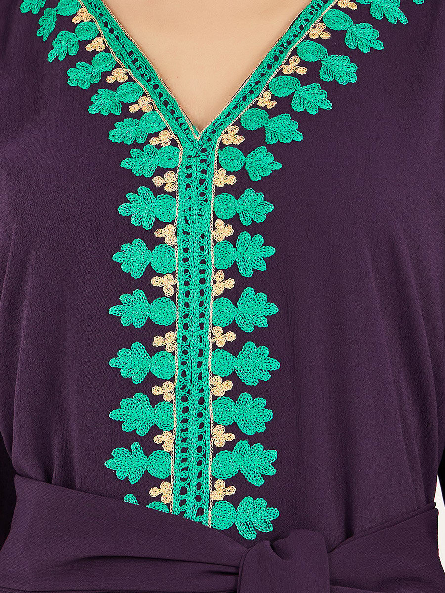 Embroidered A-Line Jalabiya with Tie Detail