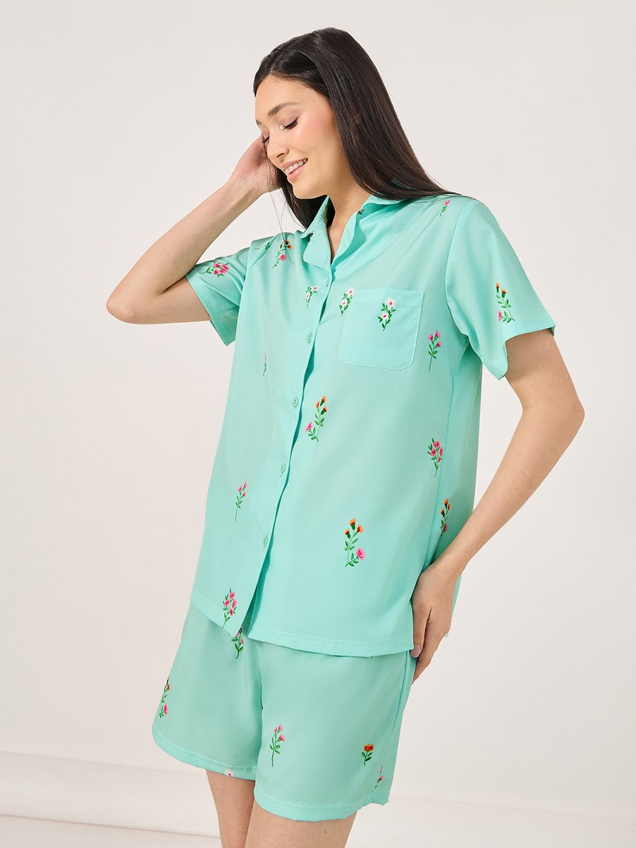 Floral Print Pocket Detail Shirt and Shorts Set