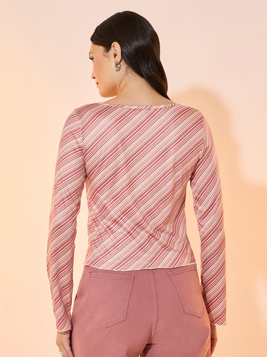 Striped Round Neck Long Sleeve Knit Top