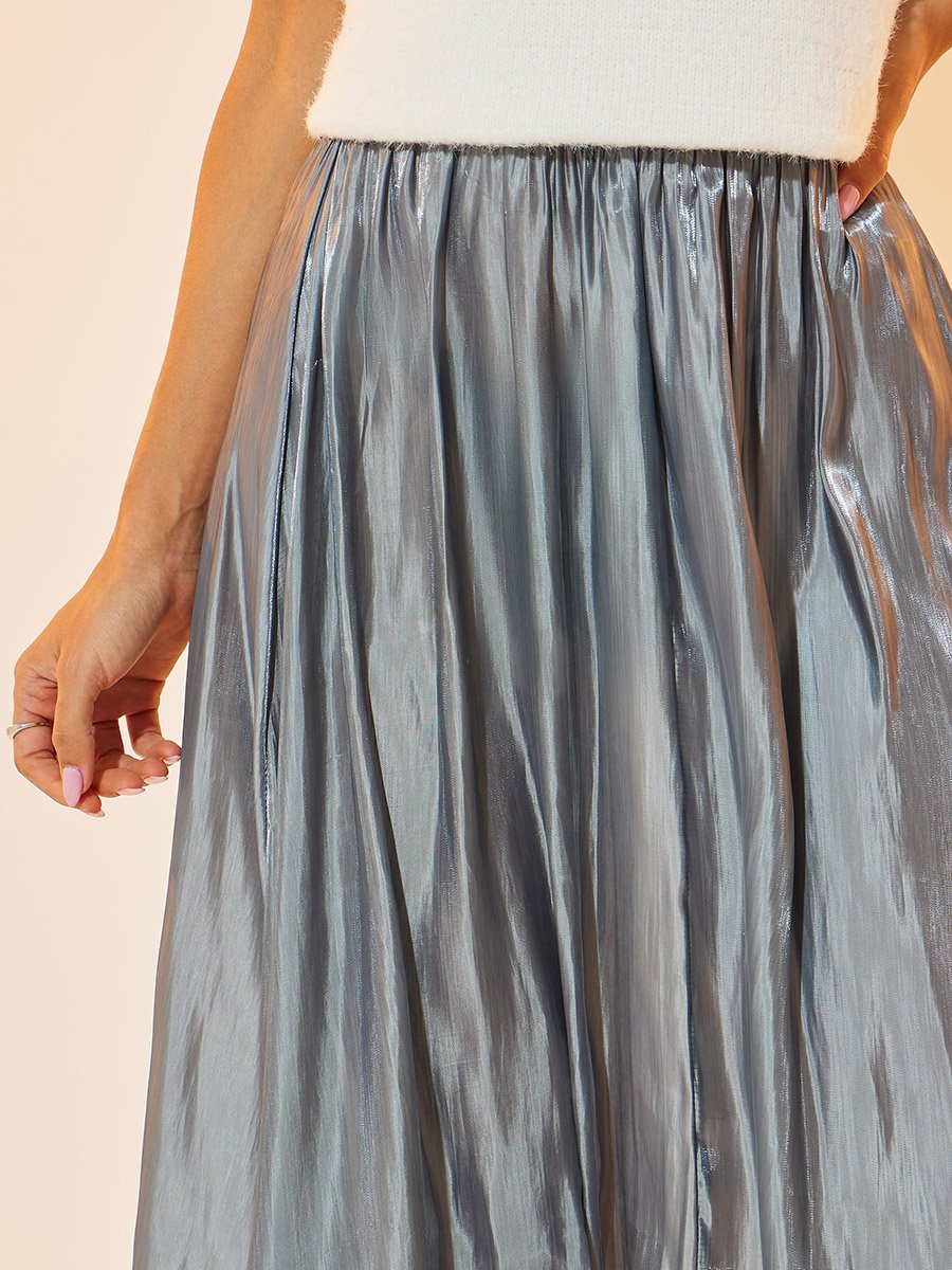 Metallic Look Gathered A-Line Maxi Skirt