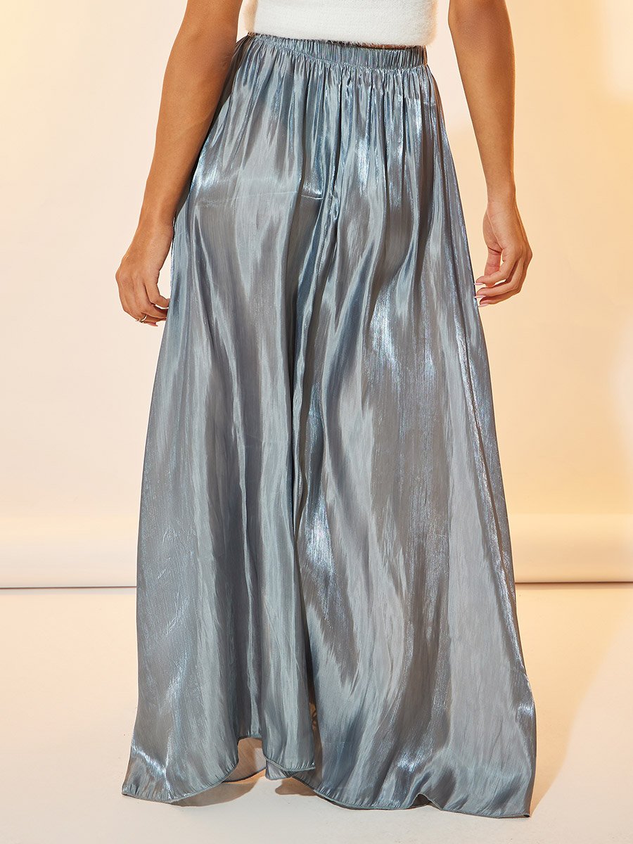Metallic Look Gathered A-Line Maxi Skirt
