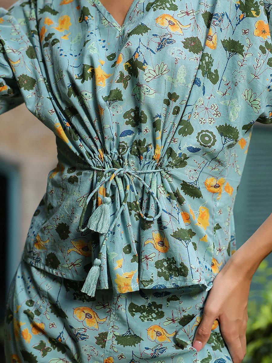 Floral Printed Cotton Top and Pyjama Set