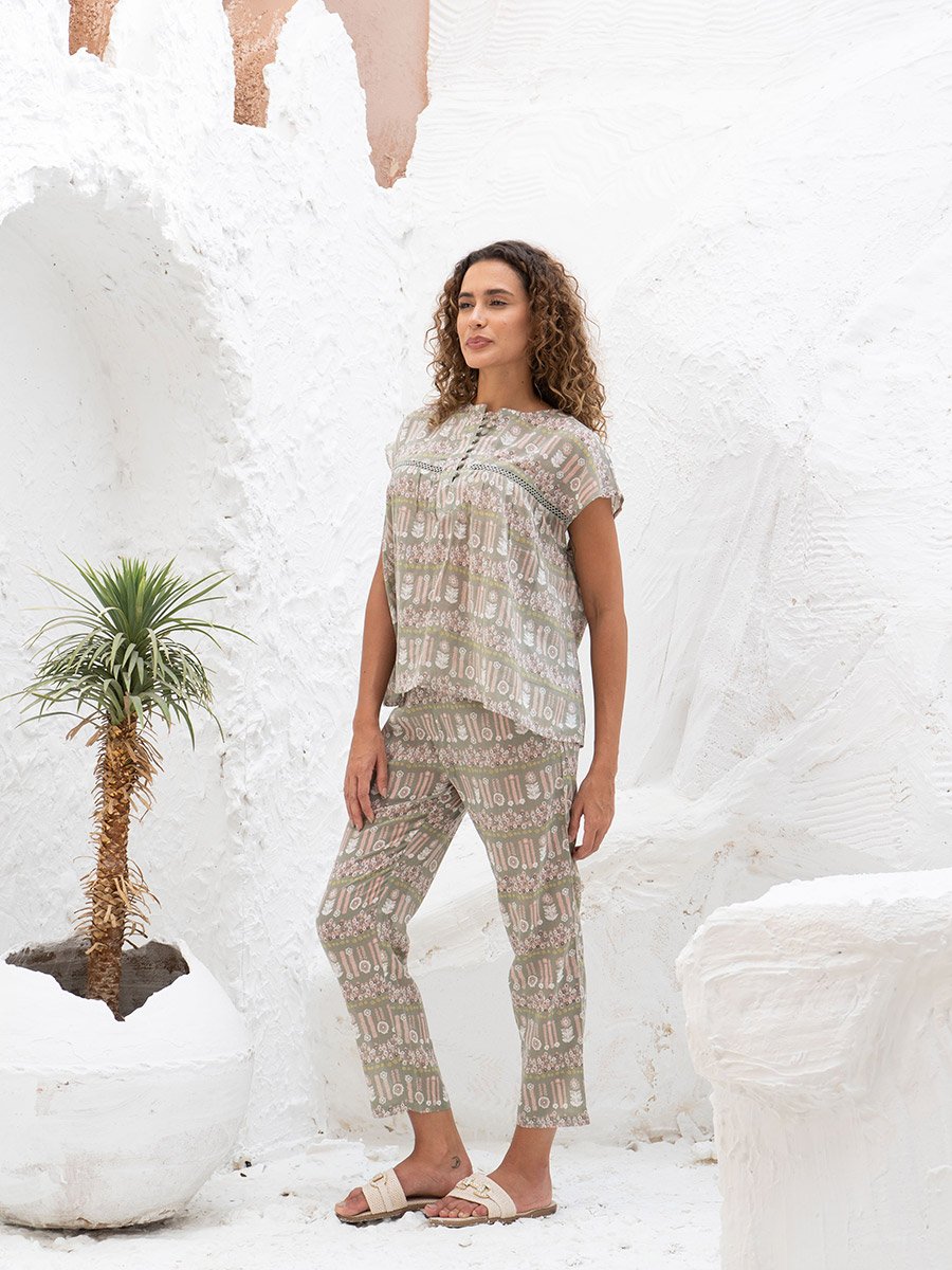 Floral Print Cotton Top and Pyjama Set