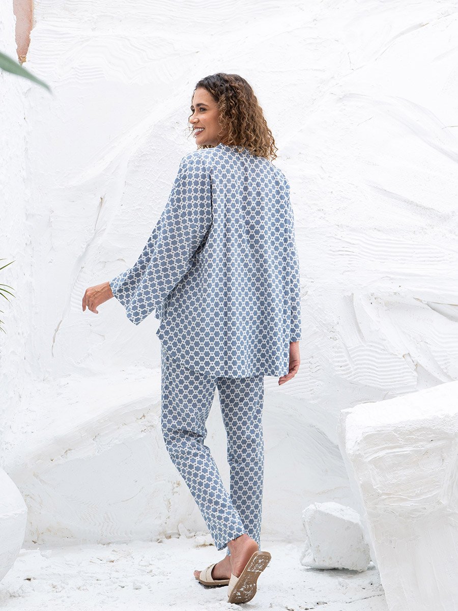 Geometric Printed Notch Neck Top and Straight Pyjama Pants