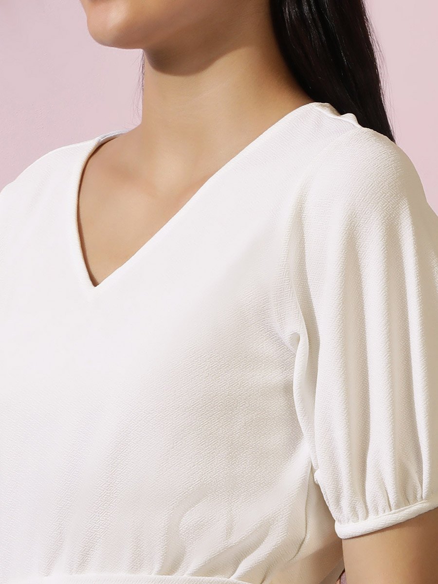 V Neck Puff Sleeves A-Line Mini Dress