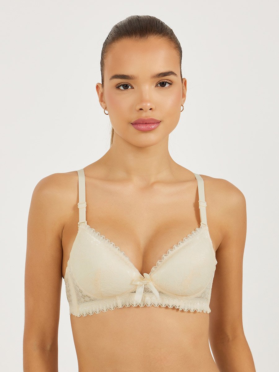 Pack of 2 - Padded Wired Scalloped Edge Lace Bow Detail T-Shirt Bra
