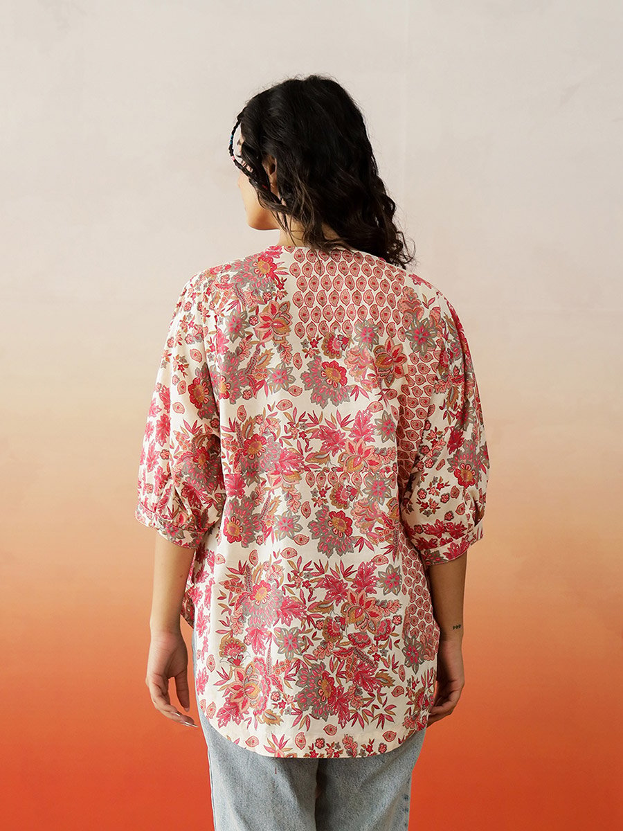 Floral Print V-Neck Cotton Top
