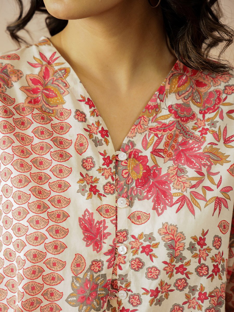 Floral Print V-Neck Cotton Top