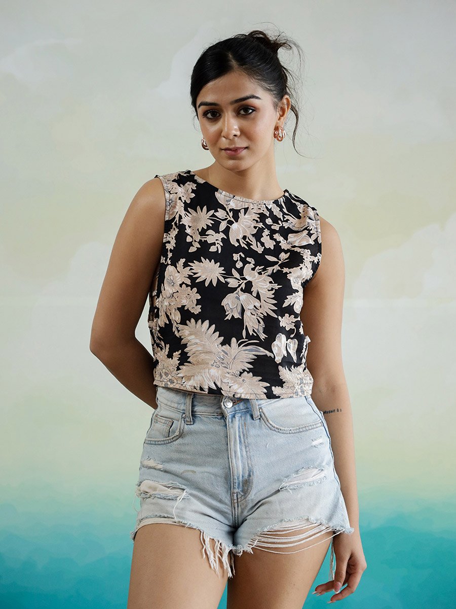 All-Over Floral Print Sleeveless Cotton Top