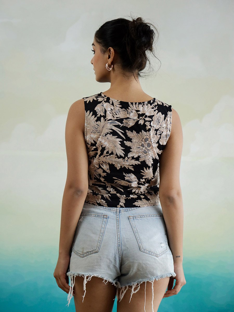 All-Over Floral Print Sleeveless Cotton Top