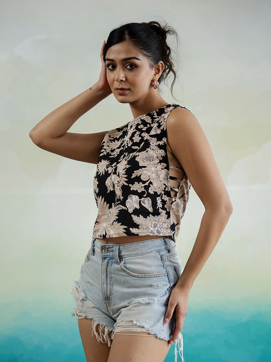 All-Over Floral Print Sleeveless Cotton Top