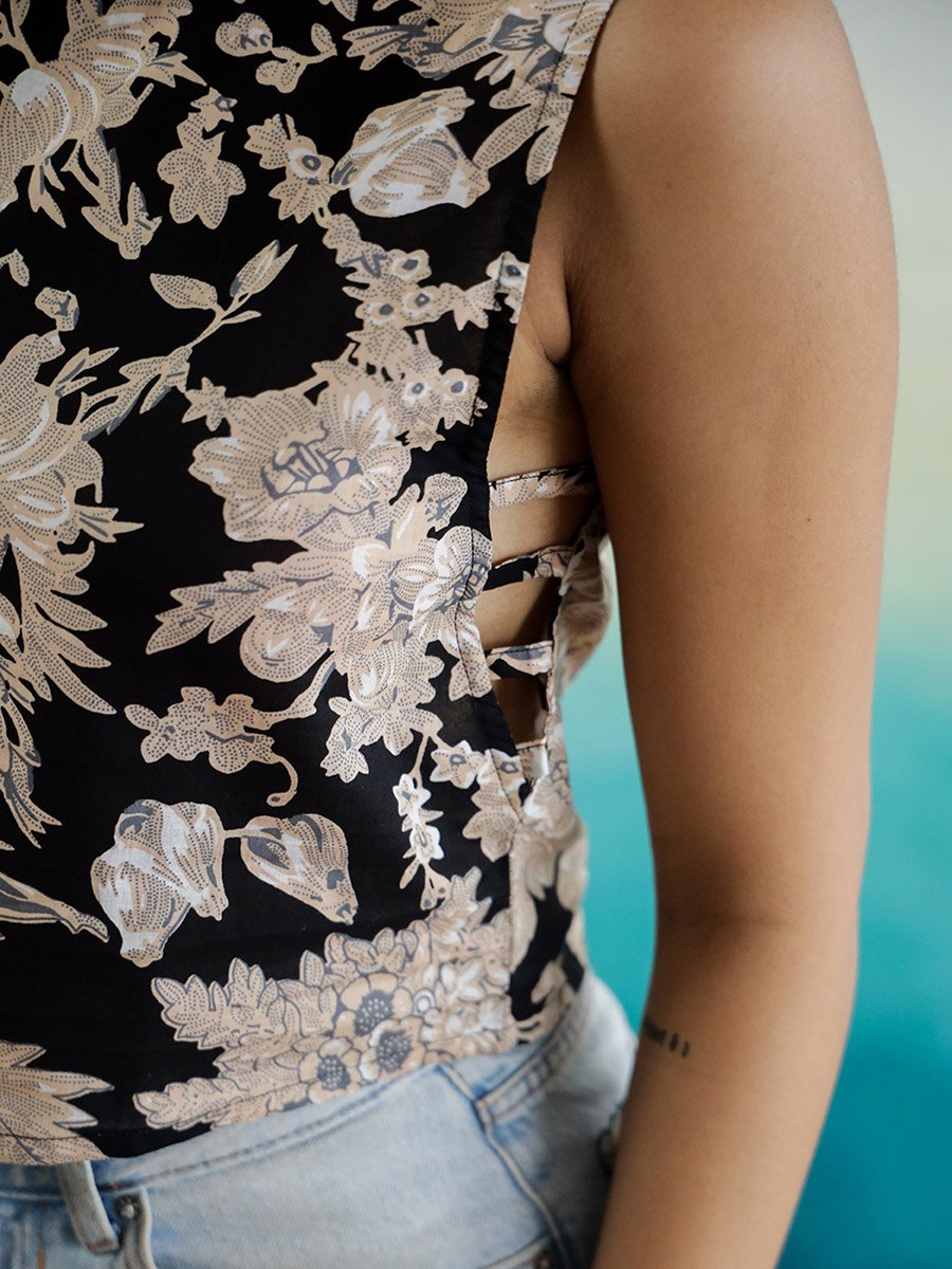 All-Over Floral Print Sleeveless Cotton Top