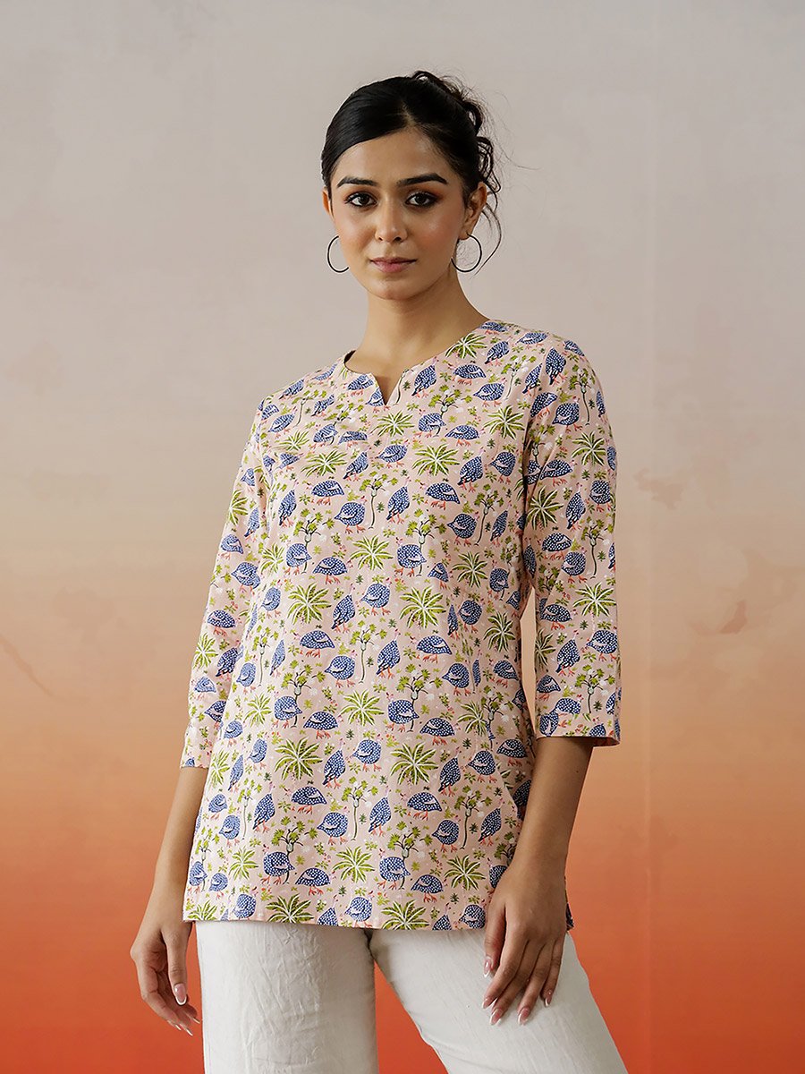 All-Over Floral Print Notch Neck Top