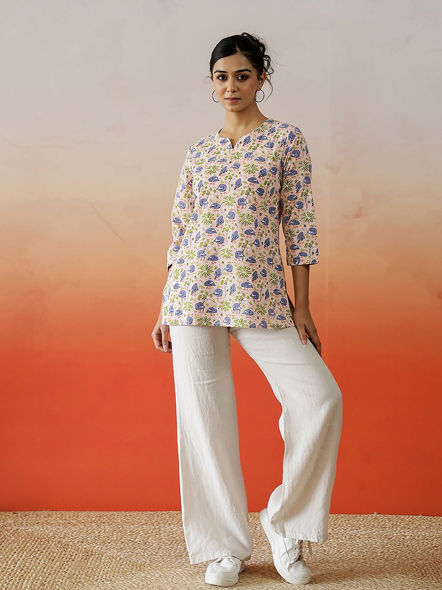 All-Over Floral Print Notch Neck Top