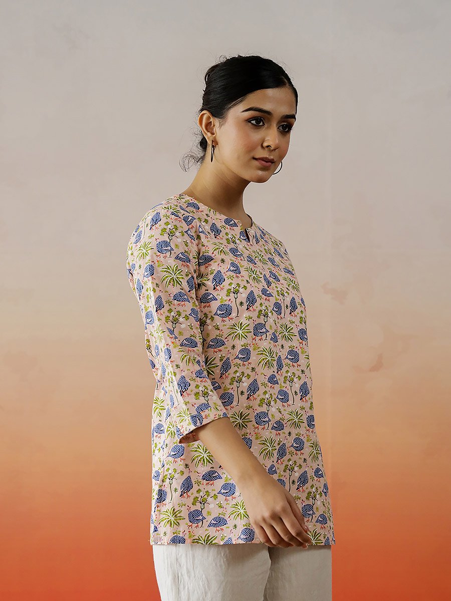 All-Over Floral Print Notch Neck Top