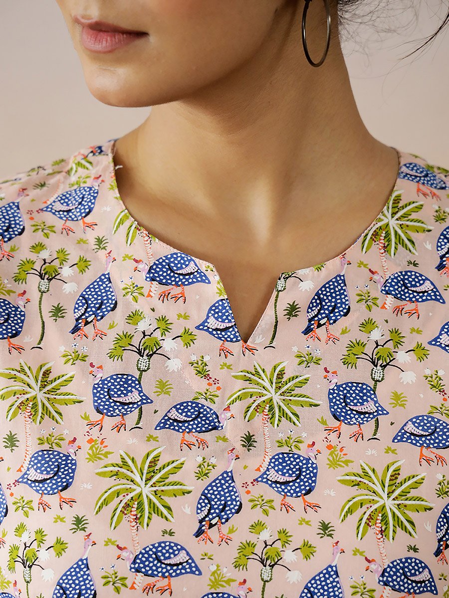 All-Over Floral Print Notch Neck Top