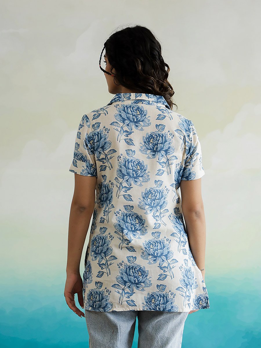 All-Over Floral Print V-Neck Cotton Top