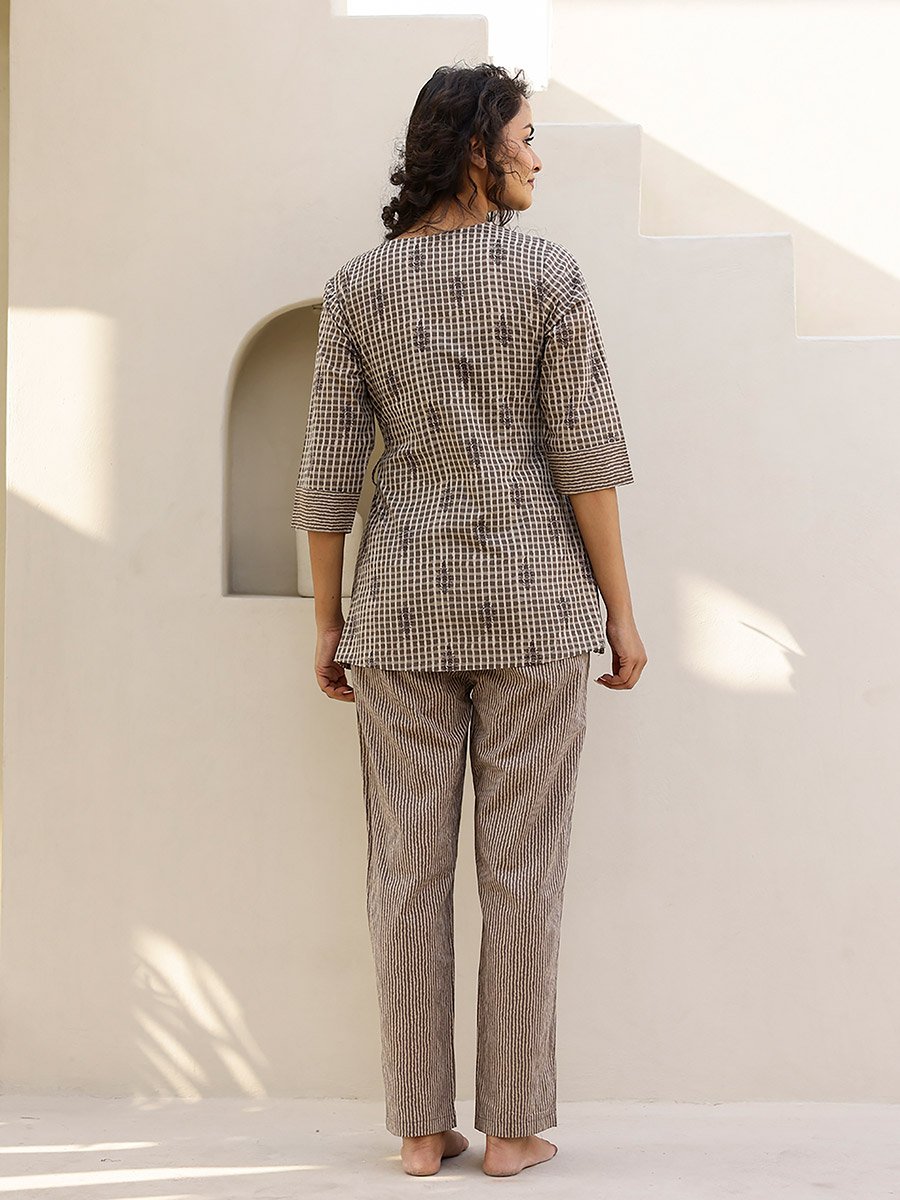 All-Over Print Wrap Top with Striped Trousers Co-Ords