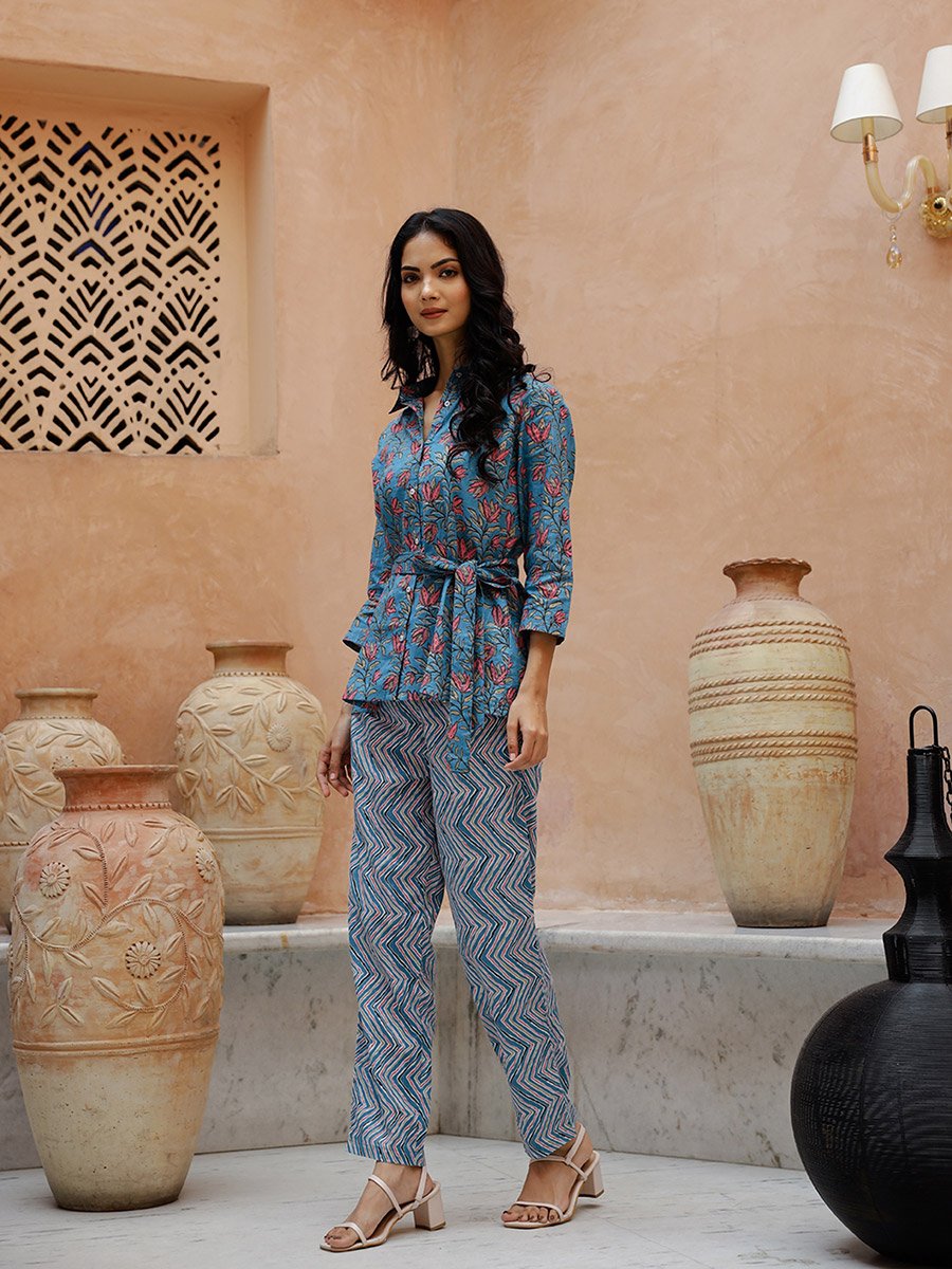 Floral Printed Spread Collar Shirt with Trousers Co-Ords