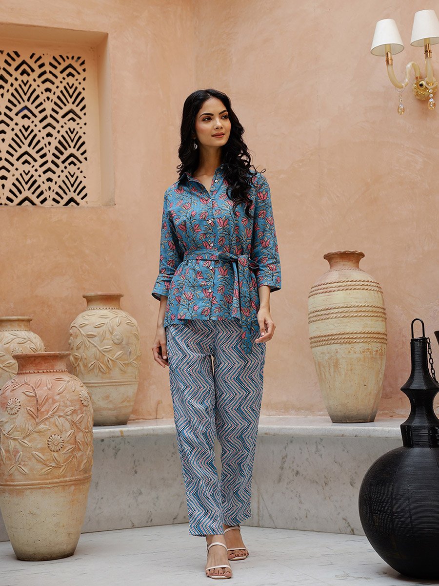 Floral Printed Spread Collar Shirt with Trousers Co-Ords