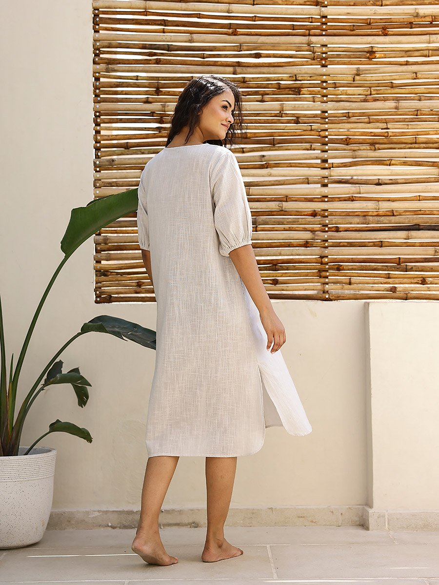 Tie-Up Neck Flute Sleeve A-Line Midi Dress For Women at Bahrain | Styli