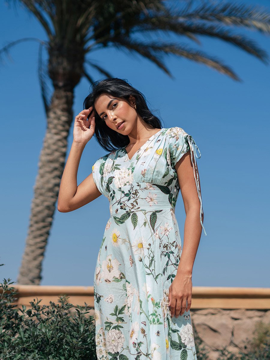 Floral Print Cotton A-Line Midi Dress For Women at Saudi | Styli Floral Print Cotton A-Line Midi Dress For Women at Saudi | Styli