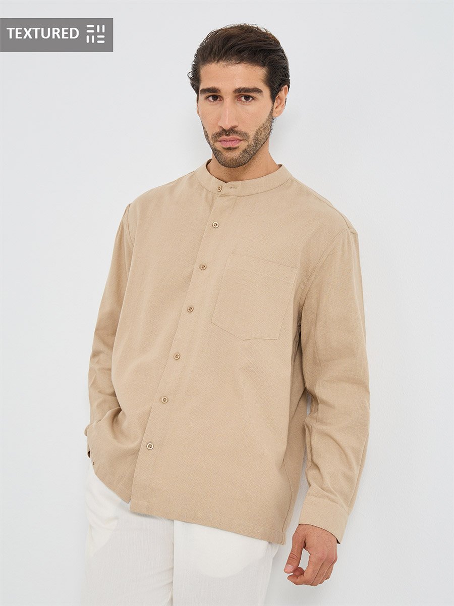 Mandarin Collar Relaxed Fit Shirt