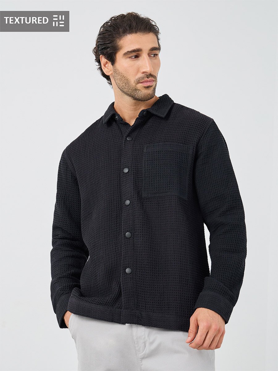 Waffle Textured Oversized Shacket with Pocket Detail