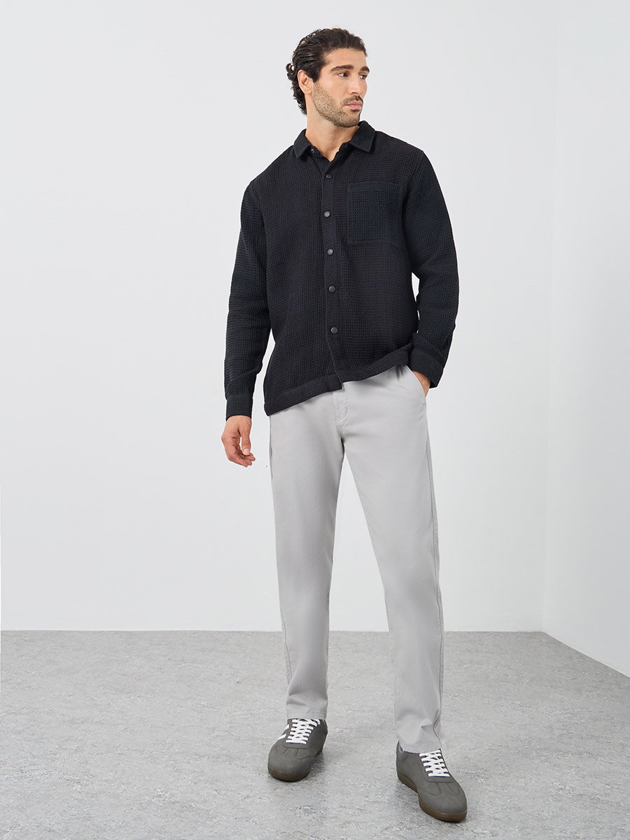 Waffle Textured Oversized Shacket with Pocket Detail