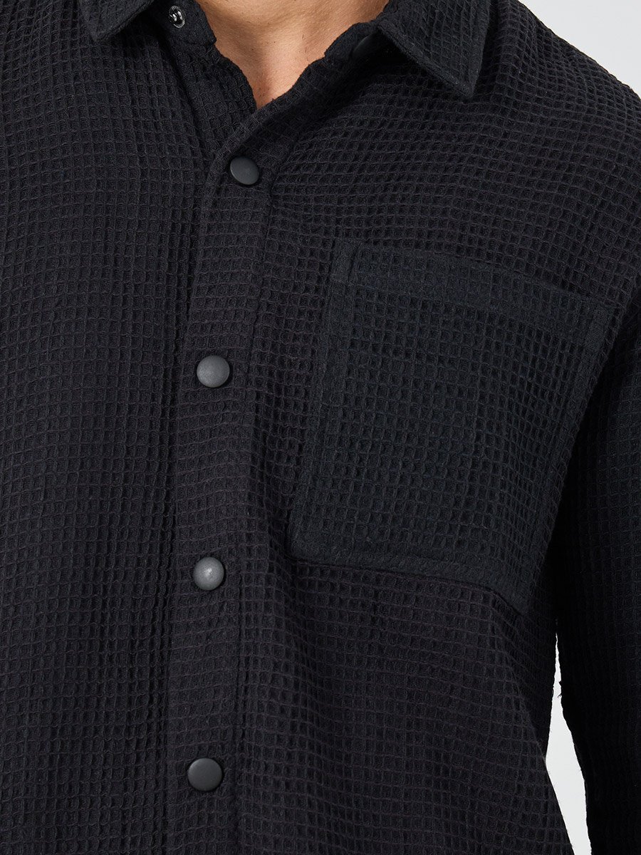 Waffle Textured Oversized Shacket with Pocket Detail