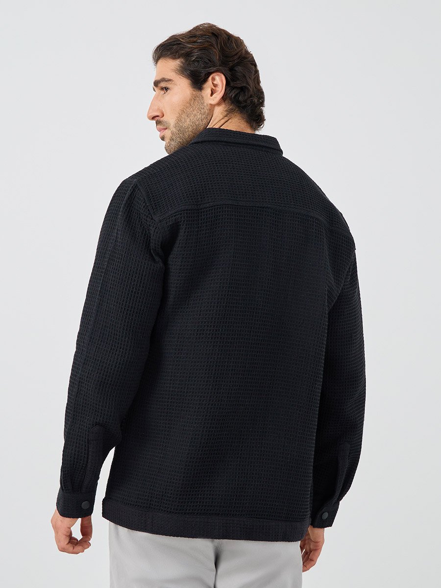Waffle Textured Oversized Shacket with Pocket Detail