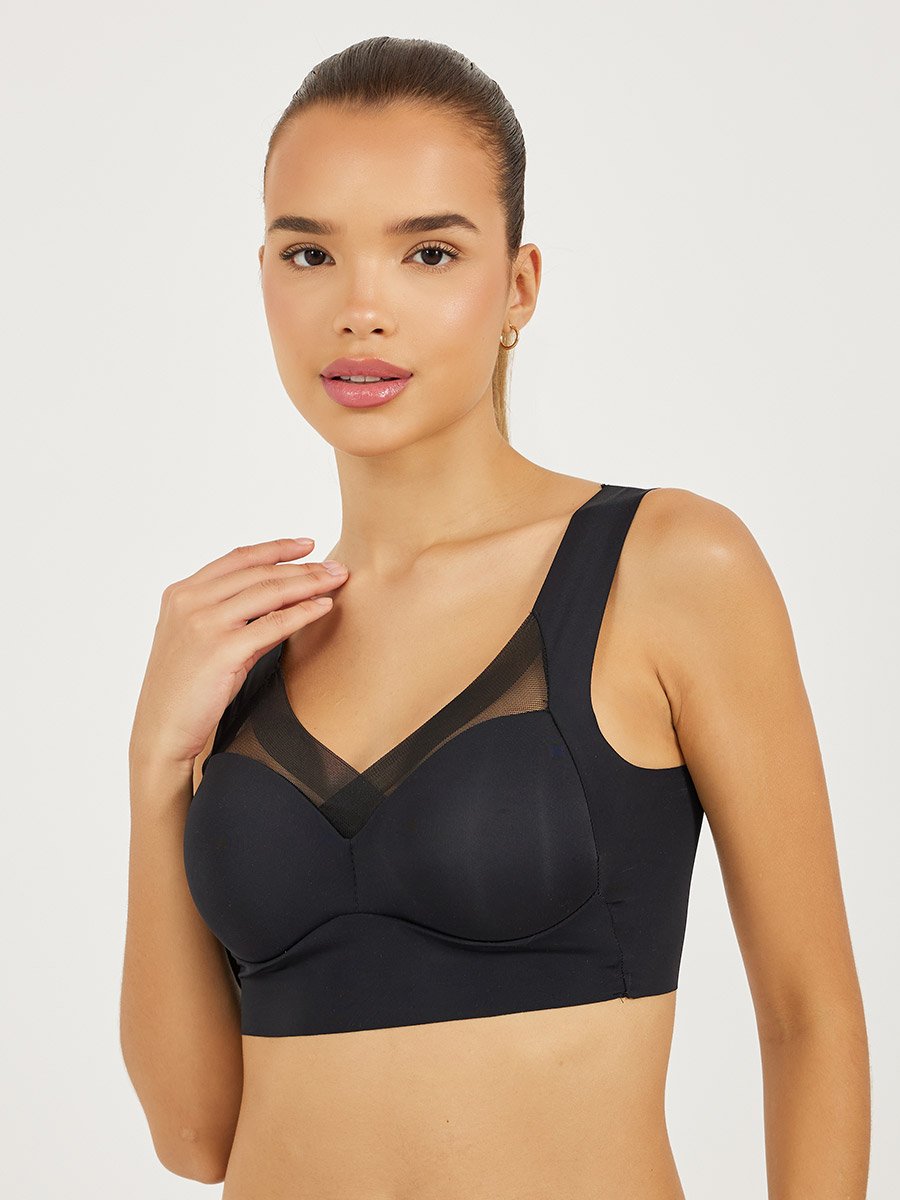Pack of 3 - Padded Non Wired Full Support Mesh Cross Over Front Detail Crop Top