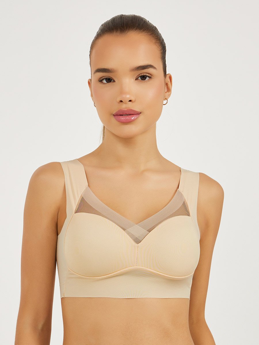 Pack of 3 - Padded Non Wired Full Support Mesh Cross Over Front Detail Crop Top