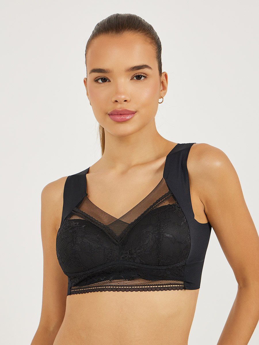 Pack of 3 - Padded Non-Wired Full Support Mesh Front Lace Cup Crop Top