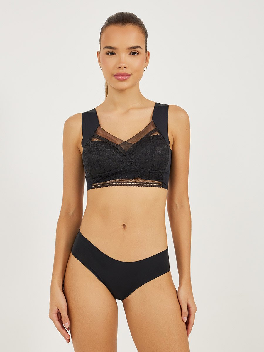 Pack of 3 - Padded Non-Wired Full Support Mesh Front Lace Cup Crop Top