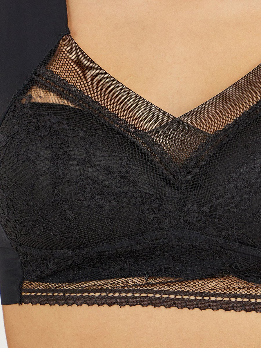 Pack of 3 - Padded Non-Wired Full Support Mesh Front Lace Cup Crop Top