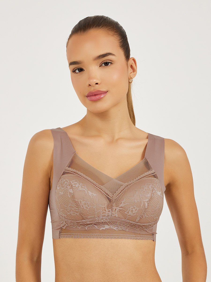 Pack of 3 - Padded Non-Wired Full Support Mesh Front Lace Cup Crop Top