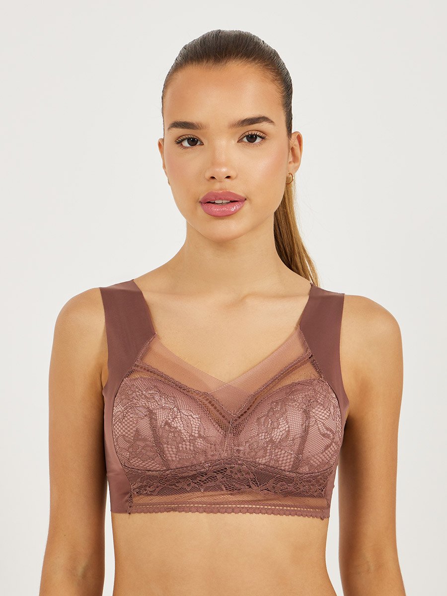 Pack of 3 - Padded Non-Wired Full Support Mesh Front Lace Cup Crop Top